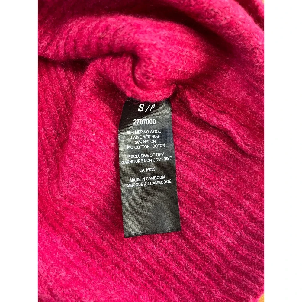 Tahari Magenta Pink Merino Wool Blend Cowl Neck Ribbed Sweater Small 2707000 - Picture 6 of 6